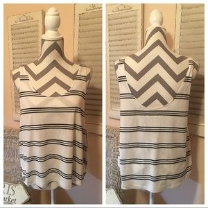 White and black striped swoop neck summer tank